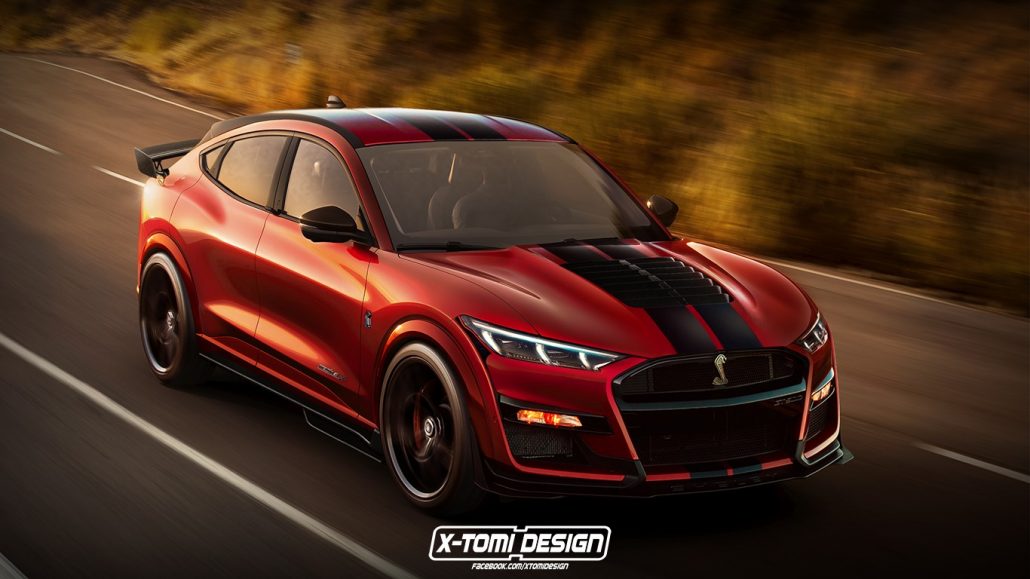 Rendering zeigt Mix aus Ford Mustang Mach-E und Shelby GT500
