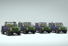 Land Rover Classic Defender V8 Familie in Spectral Green alle vier Varianten 2026