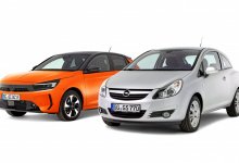 Opel Corsa D Jubiläum 20 Jahre: Corsa F (aktuell) und Corsa D (2006) im Vergleich – Außenaufnahme