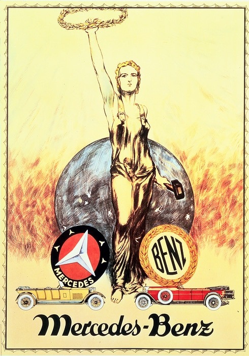 Mercedes-Benz Werbeplakat 1926 zur Fusion Daimler und Benz