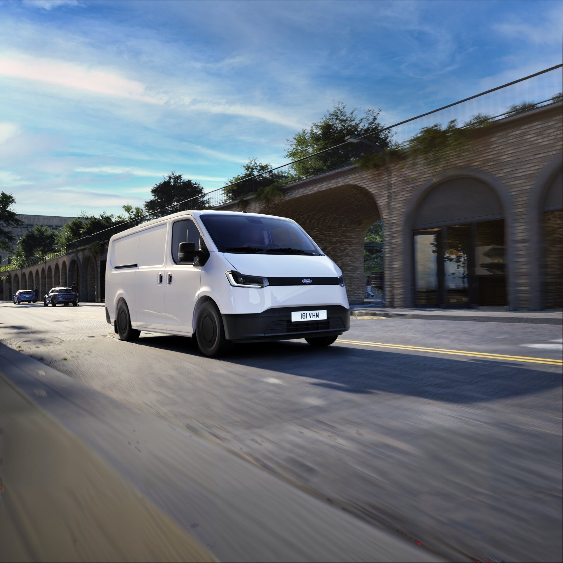Ford Transit City Innenraum mit drei Sitzen und Ablagefächern im Armaturenbrett