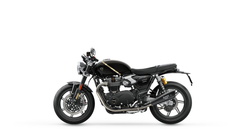 Triumph Speed Twin 1200 TFC in der Lackierung Obsidian Gold, Seitenansicht