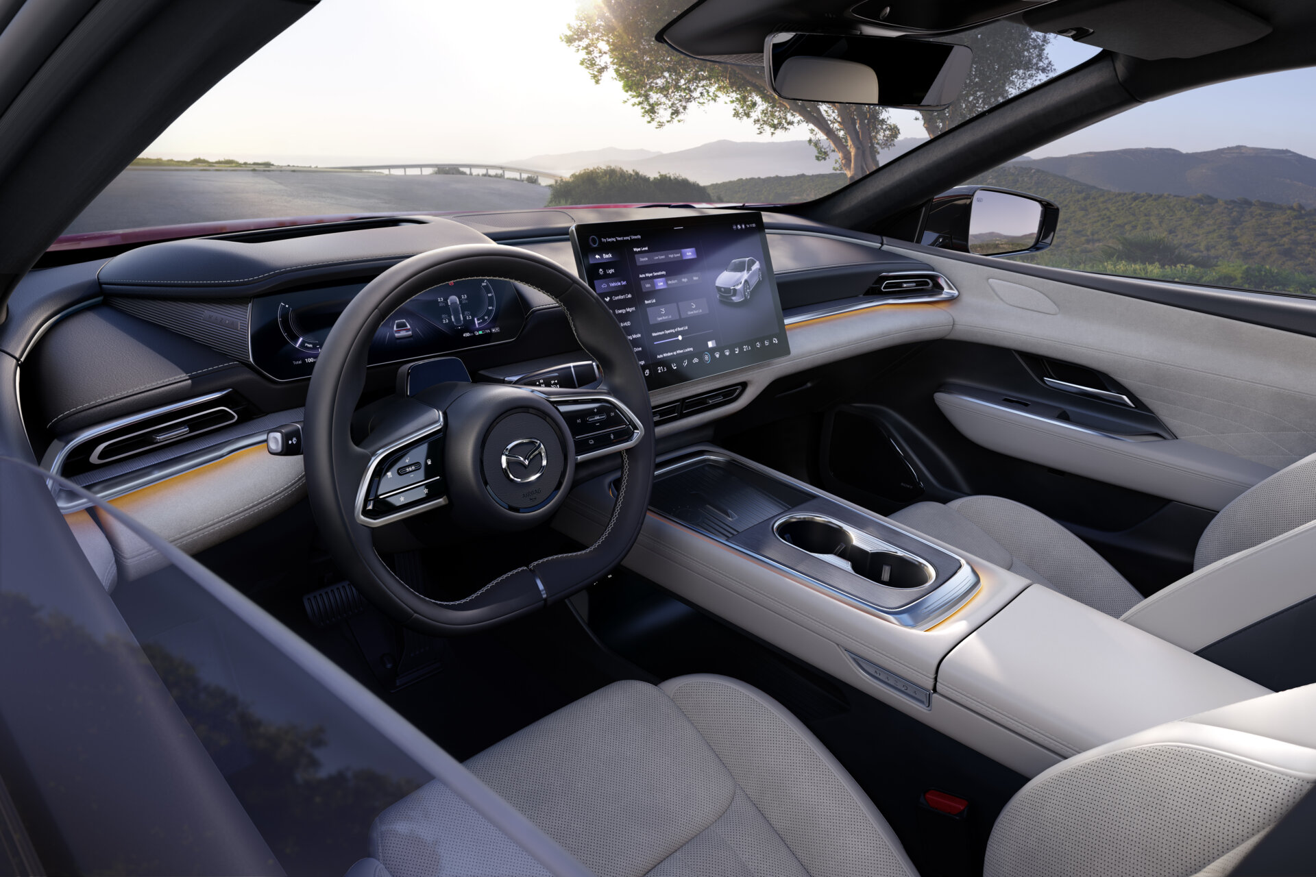 Mazda6e Innenraum mit Oyster-Leder-Sitzen, Modelljahr 2027