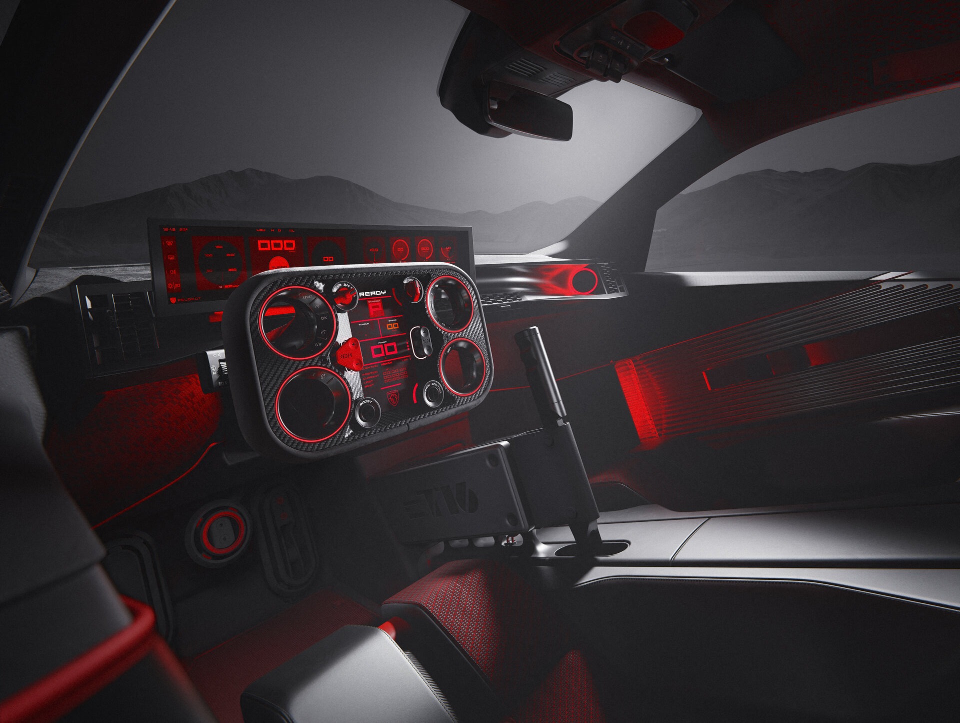 Cockpit des Peugeot E-T16 Concept mit Hypersquare-Lenkrad